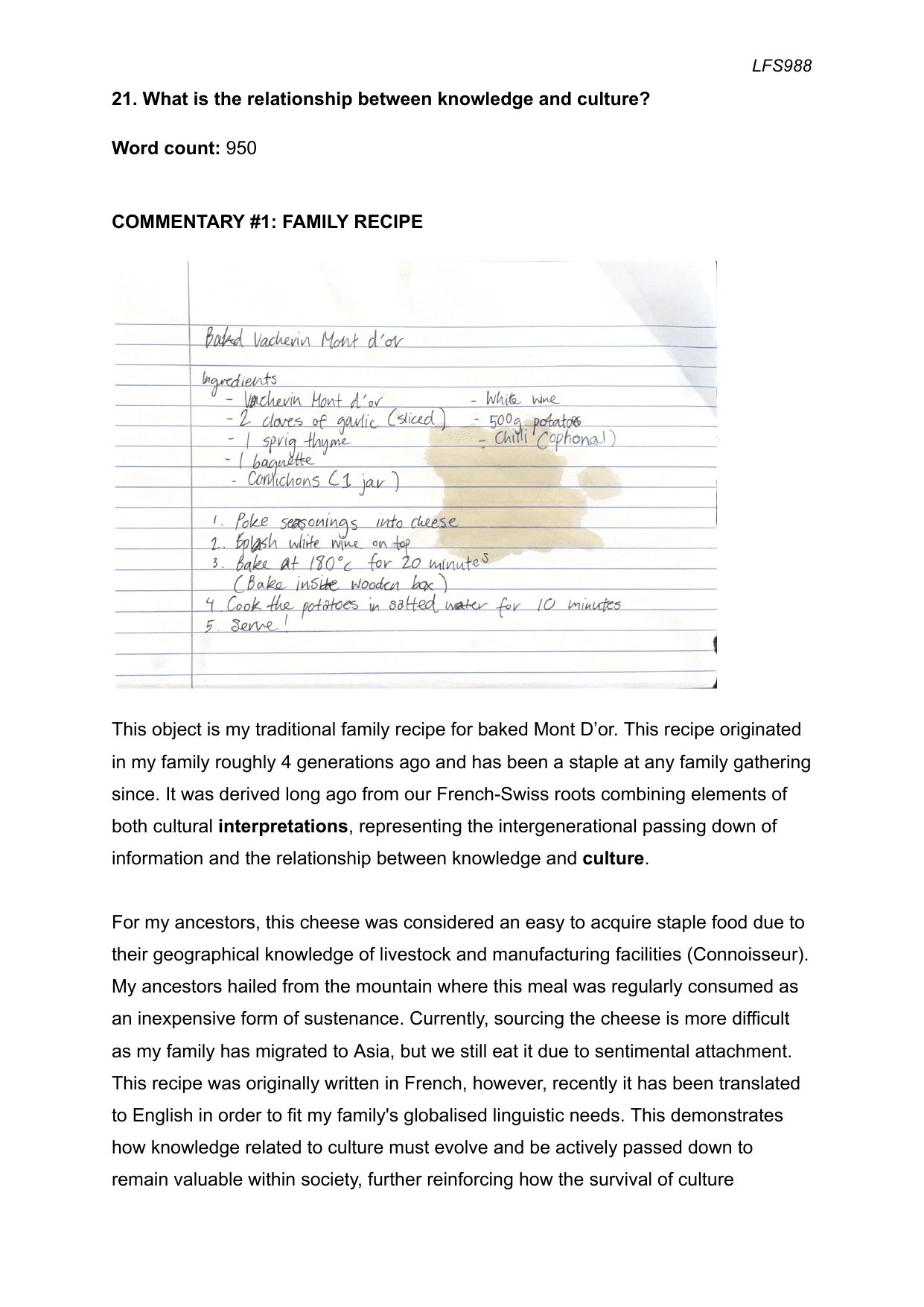 Coursework Exemplar - Theory of Knowledge (TOK) TOK exemplar scored A