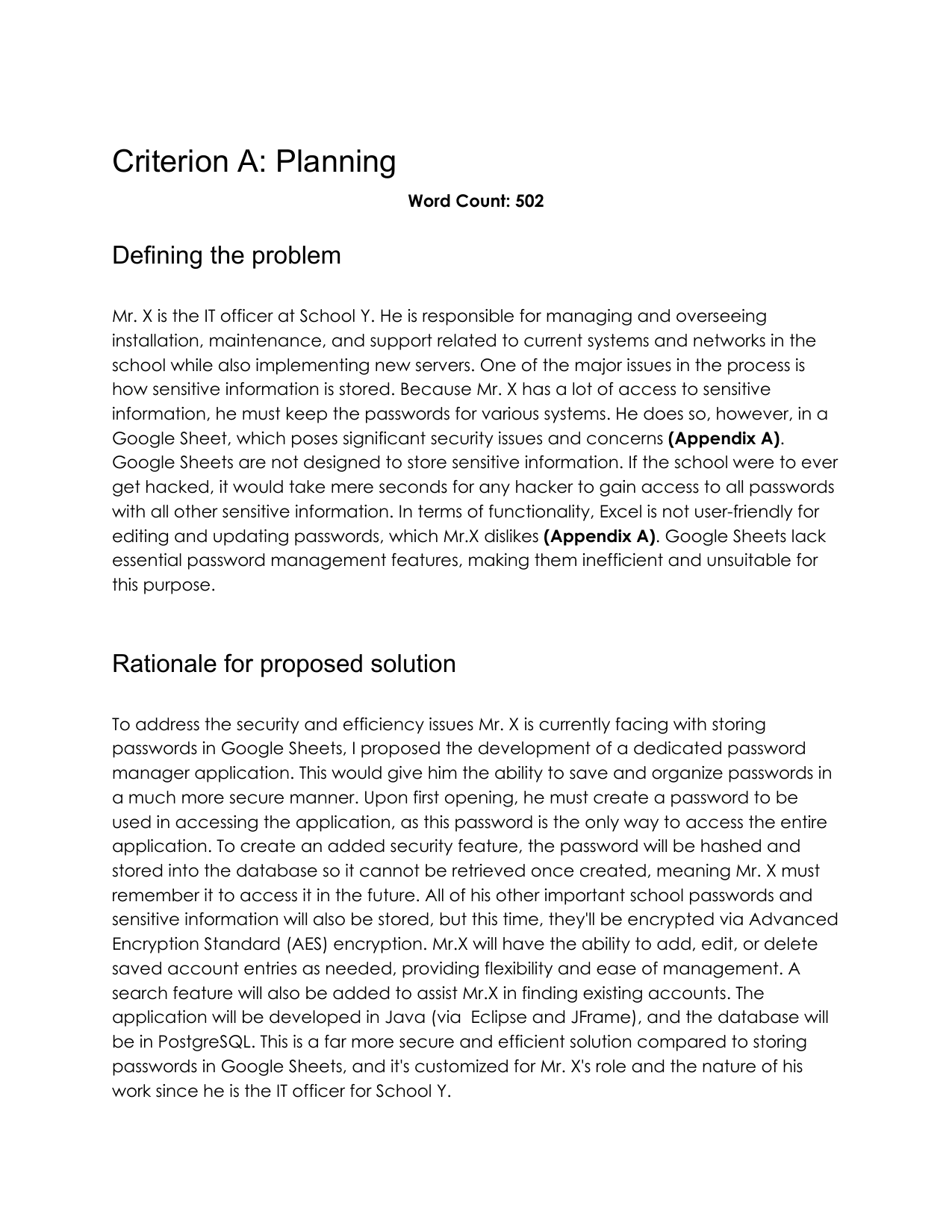 PWSafe - Computer Science (CS) IA exemplar scored 5