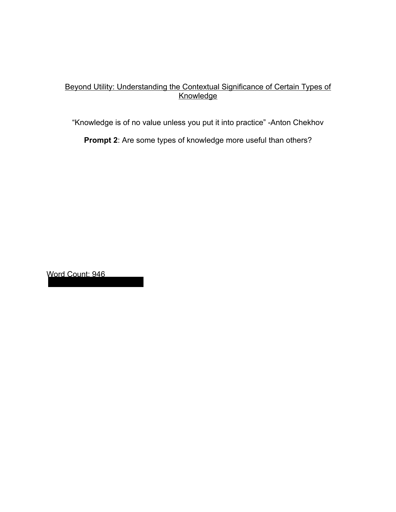 Coursework Exemplar - Theory of Knowledge (TOK) TOK exemplar scored A