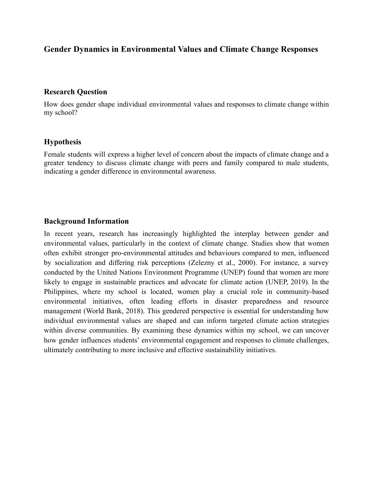 How does gender shape individual environmental values and responses to climate change within
my school? - Environmental systems and societies (ESS - Old) IA exemplar scored 5