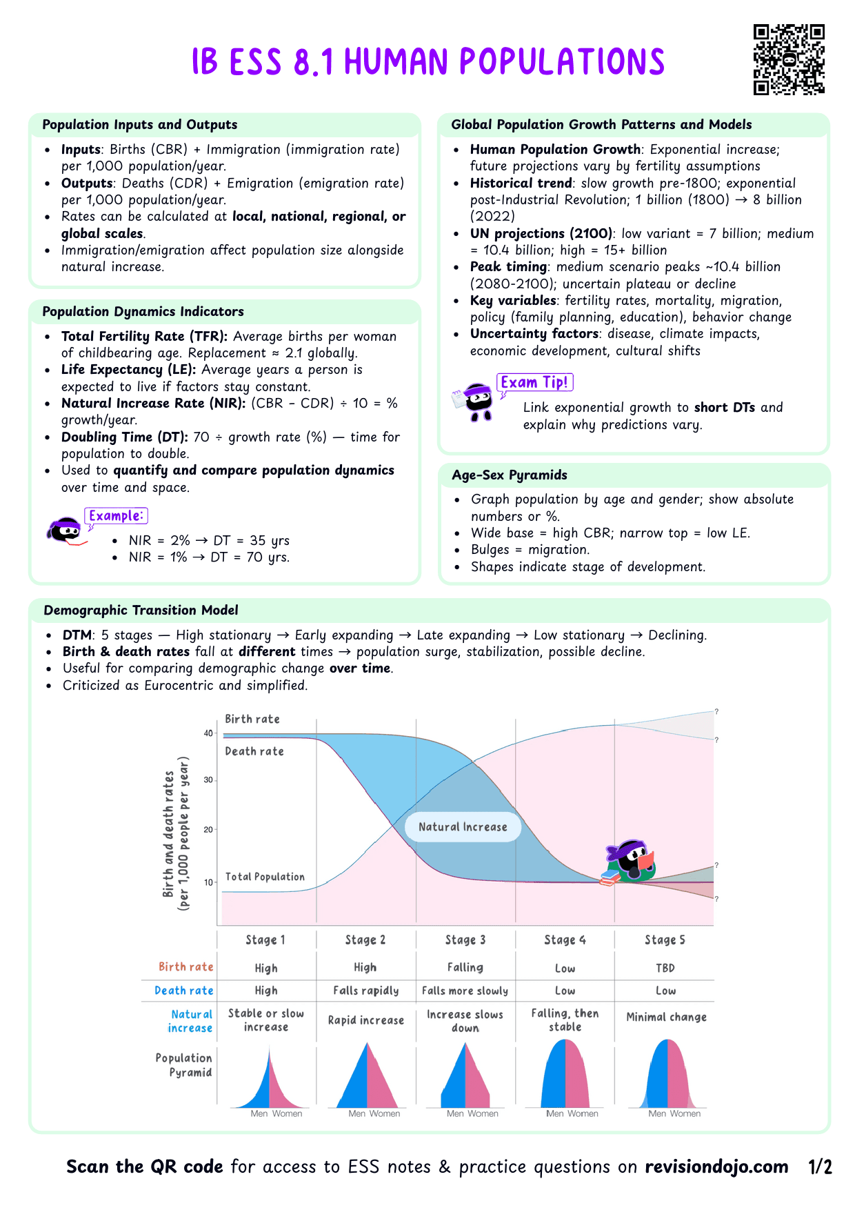 IB ESS 8.1 Human populations Cheatsheet - PDF cheatsheet preview